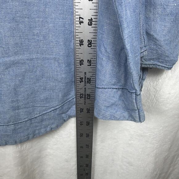 Free People Show Some Shoulder Top Chambray Blue Denim Tie Sleeves Size Small - Picture 13 of 13